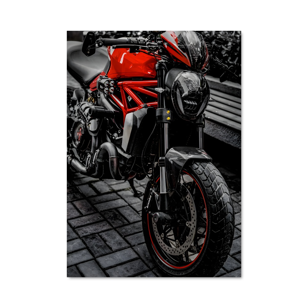 Poster Moto Rouge sur Briques